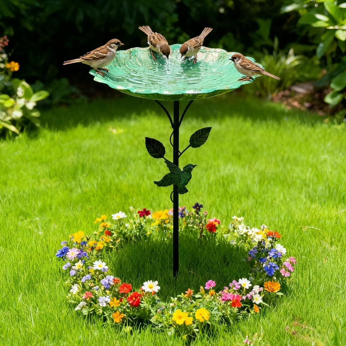 32In Bird Bath for Garden, Vintage Bird Hummingbird Baths Feeder Bowl, Freestanding Birdbaths and Supports with 5 Prongs Base Stake for Outdoors Garden Patio Yard Lawn Decor Birds Supplies — view 4