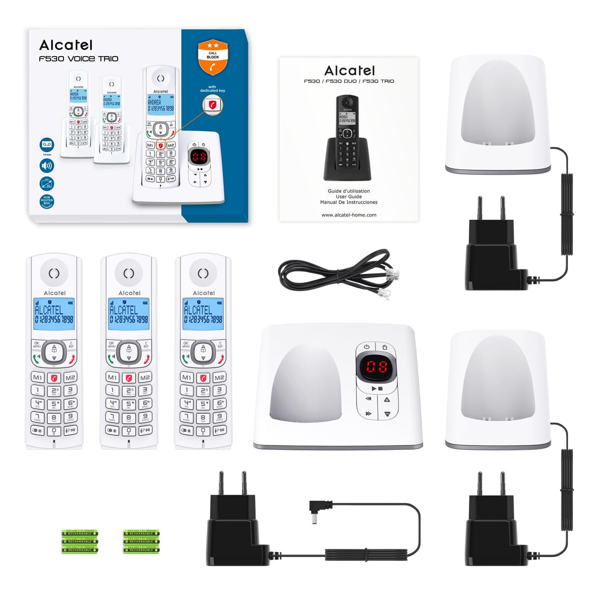 ALCATEL Voice Trío - Teléfono inalámbrico DECTcon contestador automático - Gran pantalla retroiluminada - Altavoz - Bloqueo de llamadas - 2 teclas de memoria directa - 3 teléfonos - Blanco/Gris — view 5