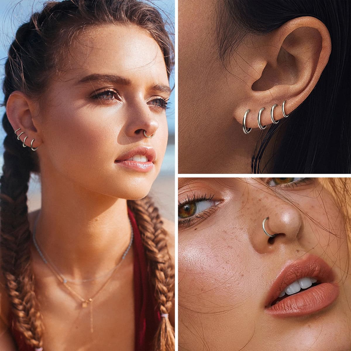 MILACOLATO 8Pcs 16G Surgical Steel Hinged Clicker Segment Nose Rings Hoop Helix Cartilage Daith Ohr Tragus Sleeper Earrings Body Piercing 6-12MM — view 5