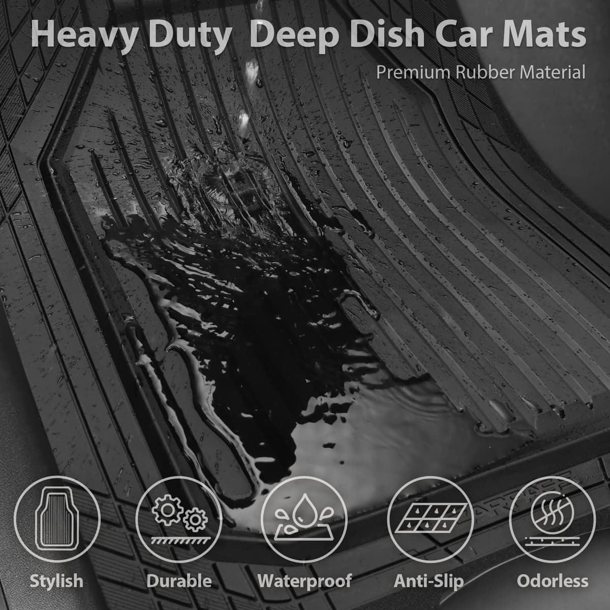 CAR PASS Heavy Duty Rubber Floor Mats for Car, Waterproof Liner Deep Dish Car Mats Full Sets, Universal Trim to Fit for SUV Truck Sedans Vans, All Weather Automotive Floor Mats 3pcs, Solid Black — view 5