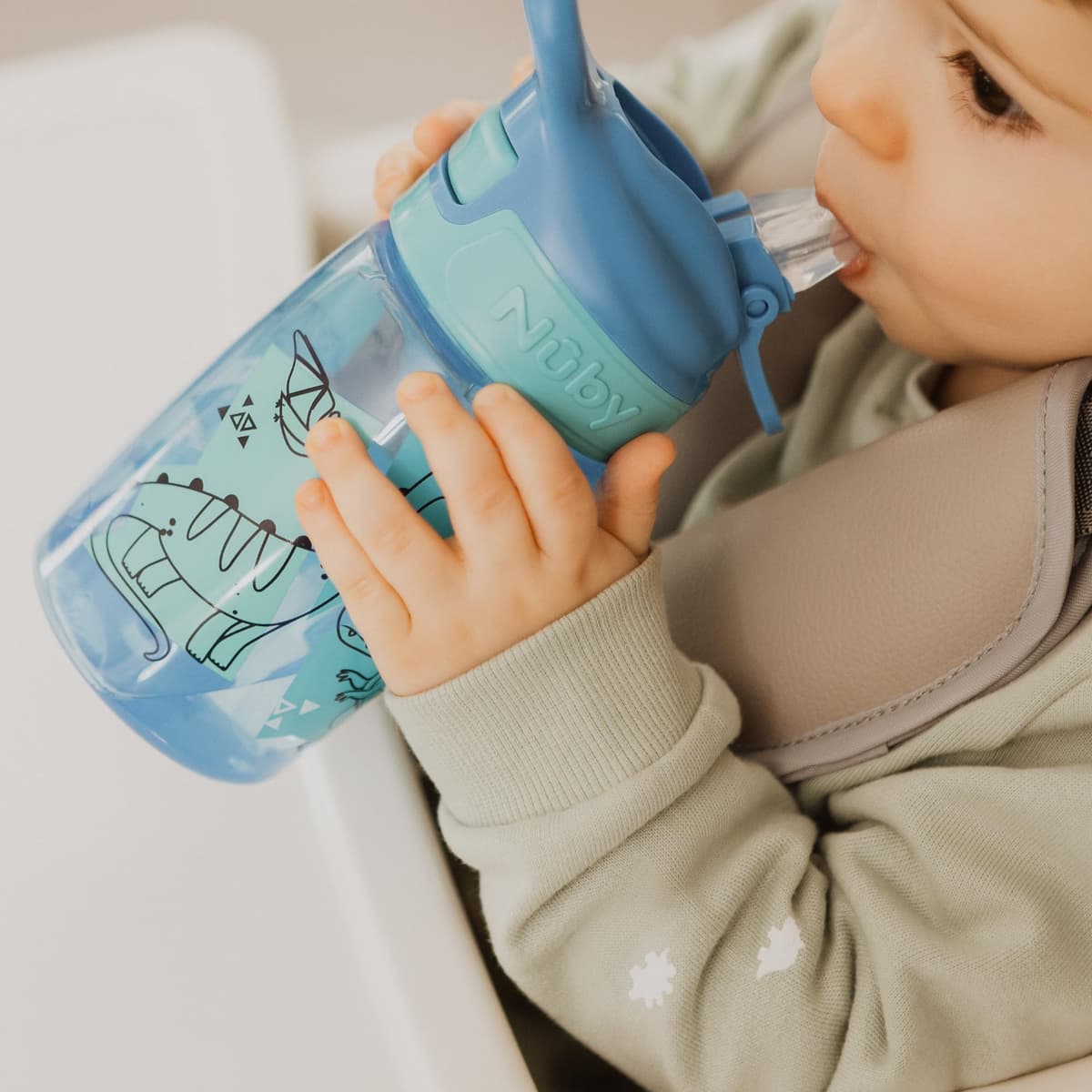 Nuby Incredible Gulp Water Bottle - No Spill Active Toddler Sippy Cup | 360ml / 12oz | Carry Handle | Dishwasher and Microwave Safe | Suitable Beaker for 18 Months Plus (Dinosaurs, Pack of 2) — view 2