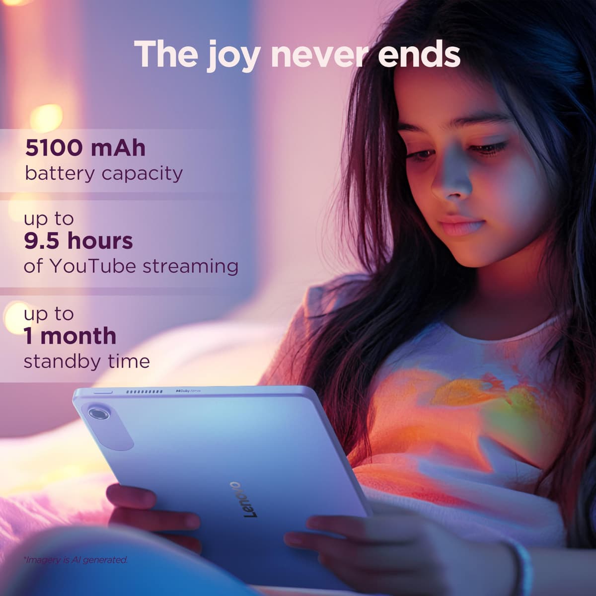 Lenovo Tab Android Tablet | 10.1 inch Full HD Display | MediaTek Helio G85 | 128GB | Wi-Fi 6 | 4GB RAM | Polar Blue + Clear Case — view 2