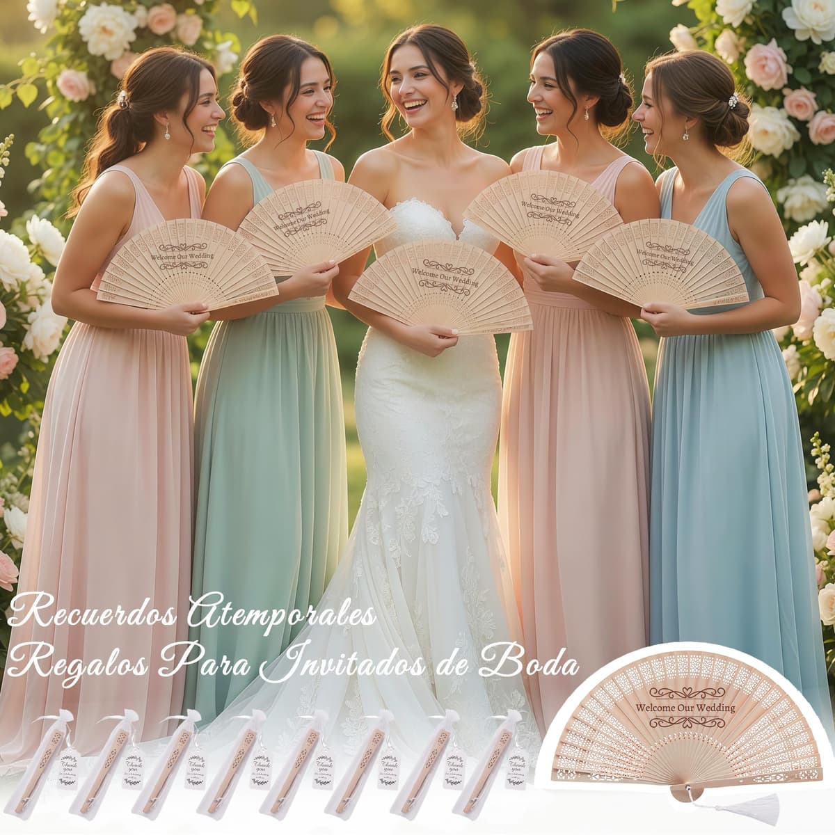 Abanicos Personalizados para Invitados de Boda, abanicos de Madera para Bodas con Texto/diseño Grabado, Paquete de abanicos Plegables con Bolsa de Organza y Borla, Eventos y decoración (20piezas) — view 2