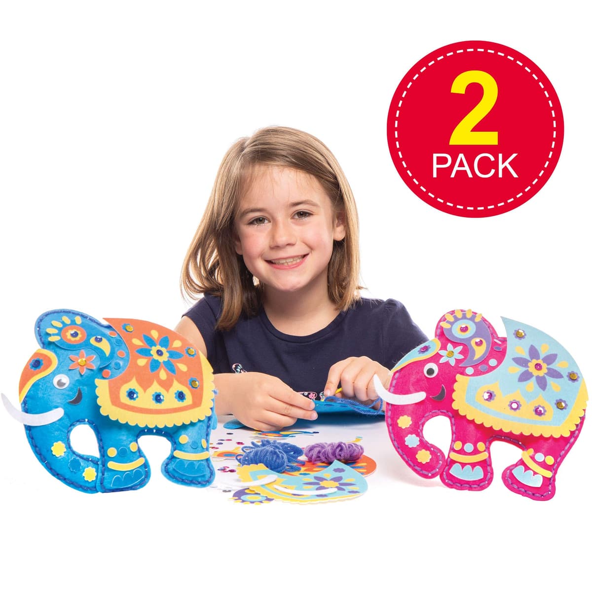 Baker Ross Sewing Kits Ambari Elephant Cushion (Pack of 2) - Arts & Crafts for Kids — view 2