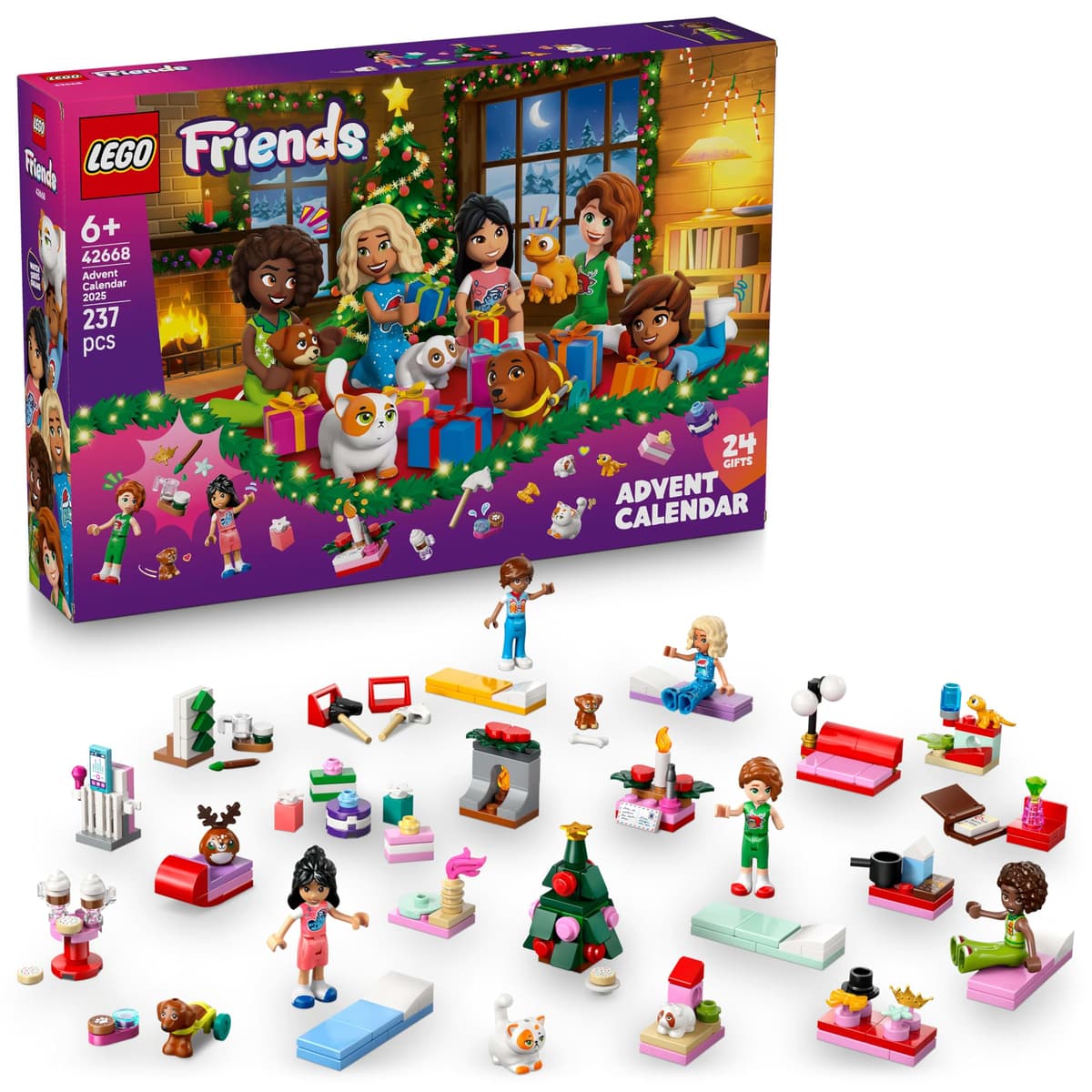 LEGO Friends Calendario de Adviento 2025 para Niñas de 6+ Años - Juguete para la Cuenta Atrás de Navidad con 24 Sorpresas Inc. 5 Mini Muñecas, 5 Figuras de Animales y Accesorios Adorables 42668