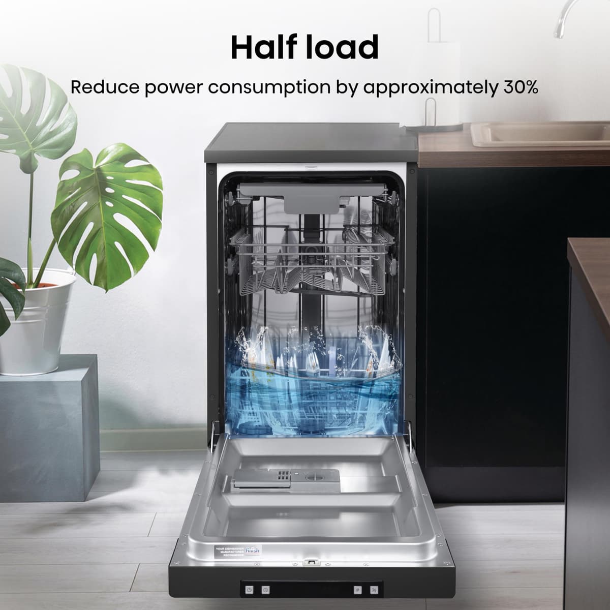 Hisense HS523E15BUK Slimline 10 Places Free Standing Dishwasher Black with 30 Minutes Quick Wash [Energy Class E] — view 4