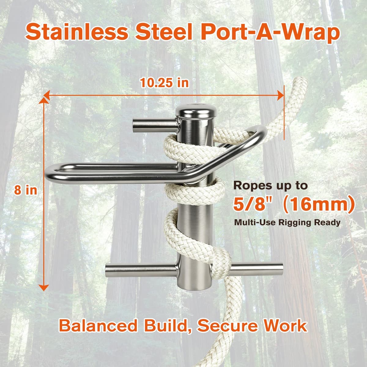 Port-A-Wrap, portawrap mediano de acero inoxidable resistente para trabajo en árboles, equipo de aparejo de árboles arborista se adapta a cuerdas de diámetro múltiple de 1/2 pulgada 9/16 — view 4