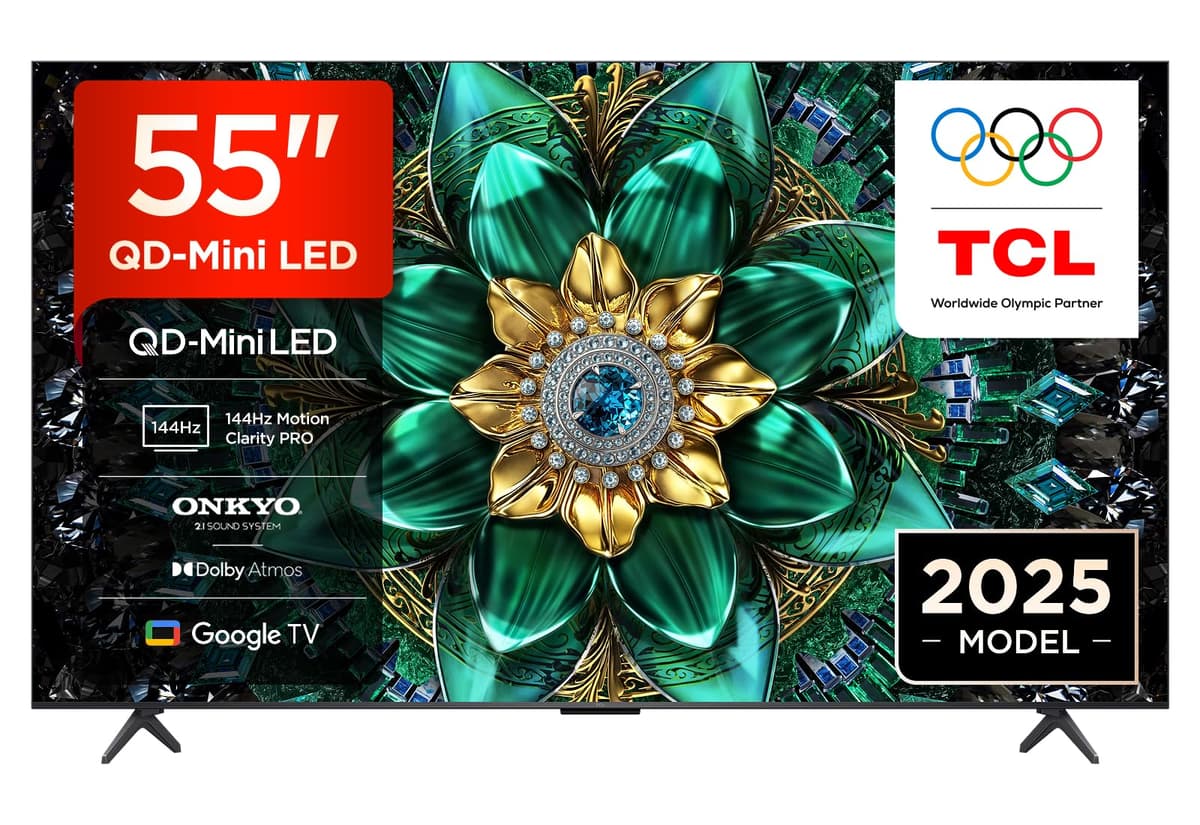TCL 55Q6C-UK QD-Mini LED TV, 4K HDR Premium 1000nits, Smart TV Powered by Google TV (Dolby Vision IQ & Atmos, Onkyo 2.1 Sound System, 144Hz Motion Clarity Pro, 2025 Model)