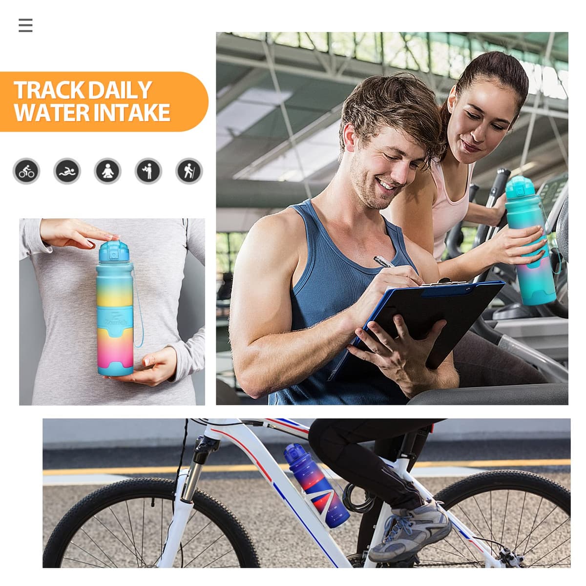 ZOUNICH Botella Agua Deporte Botellas Agua Niños sin BPA, Reutilizable Tritan Plástico Ecologica con Filtro, 400ml/500ml700ml/1l, Cantimploras para Gimnasio, Bicicleta, Colegio, Oficina, Viajes — view 6