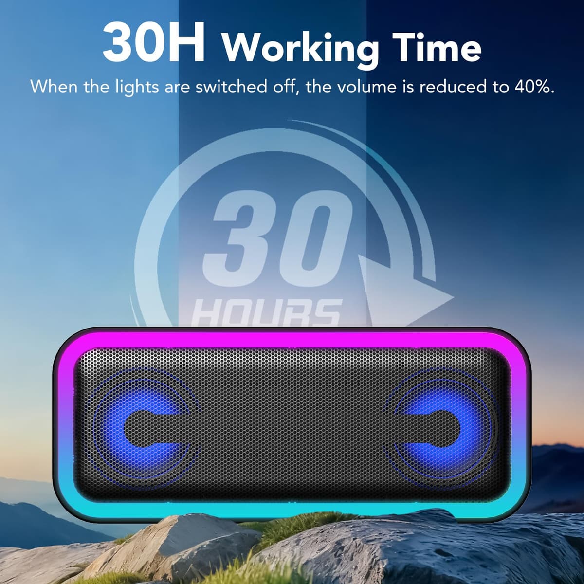 IKT Bluetooth Speaker, 40W Loud Stereo Sound Portable Speaker, 30Hrs Playtime, Speakers Wireless Bluetooth 5.4, Deep Bass, TWS Pairing, IPX7 Waterproof, 7 RGB lights, Speakers for Home/Party/Outdoor — view 4