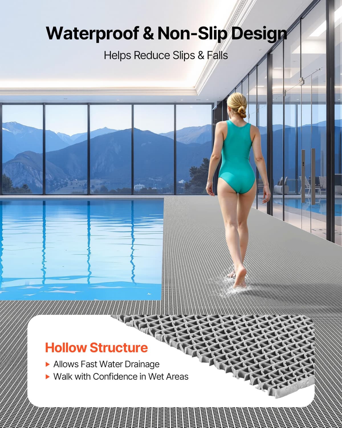 VEVOR Alfombra de Drenaje Antideslizante 90 x 300 cm, Alfombrilla Comercial de PVC, Felpudo Impermeable para Entrada de Casa, Compatible con Cocina Piscina Terraza Baño Ducha Restaurante, Color Gris — view 4