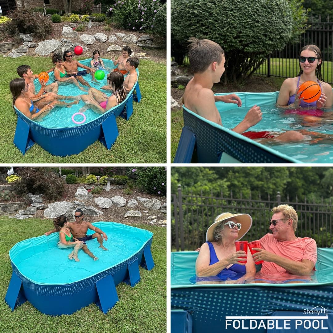 INDUSTEX Foldable Swimming Pool -1000L- PVC Garden Paddling Pool – Portable Rectangular Outdoor Pool 253x133x50cm – Easy Assembly, Durable & Space-Saving Summer Family Pool — view 5