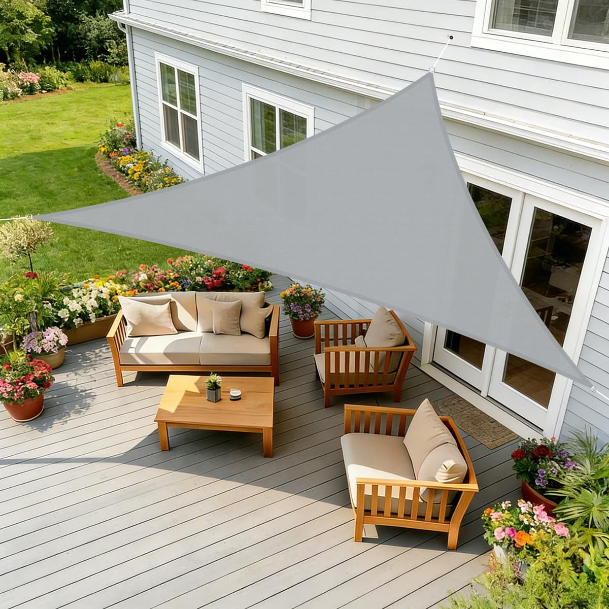 HENG FENG Toldo Vela de Sombra Rectangular 4x5m, PES 160 g/m² Impermeable, 95% Bloqueo UV, para Exterior en Terraza, Jardín, Patio - Incluye Cuerda de Fijación - Beige — view 16