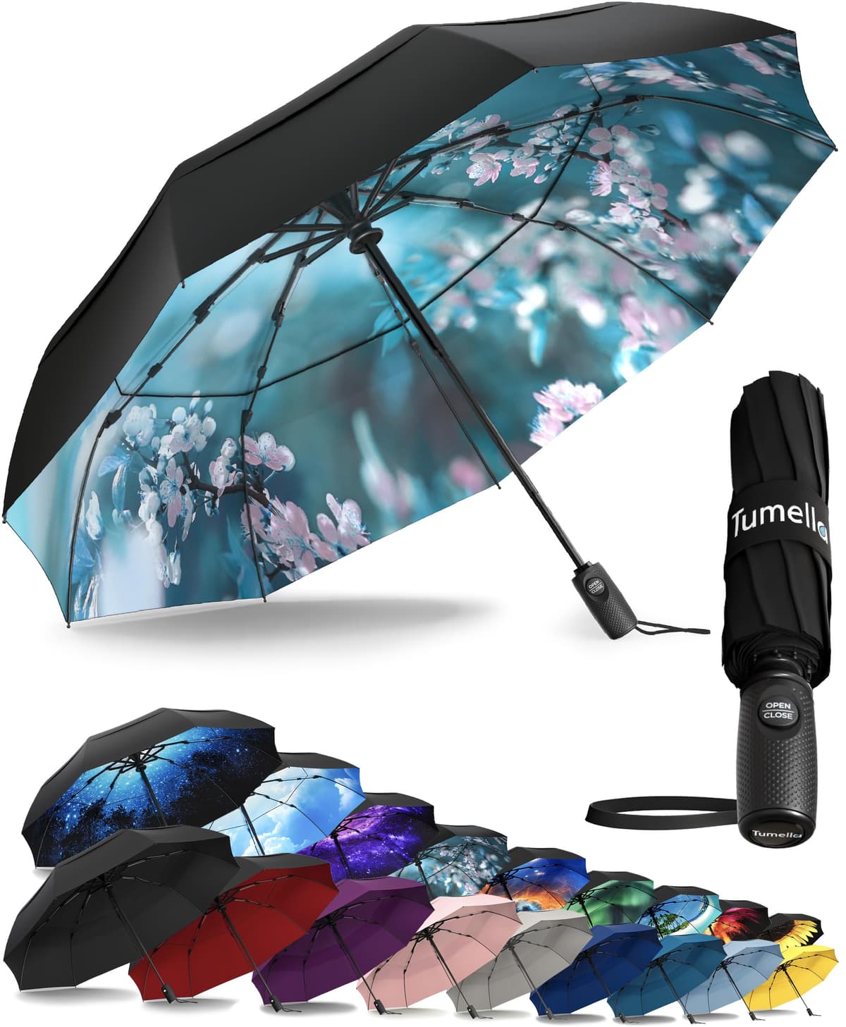 TUMELLA Strongest Windproof Travel Umbrella (Compact, Superior & Beautiful), Small Strong but Light Portable and Automatic Folding Rain Umbrella, Durable Premium Grip, Fits Car & Backpack Black — view 13