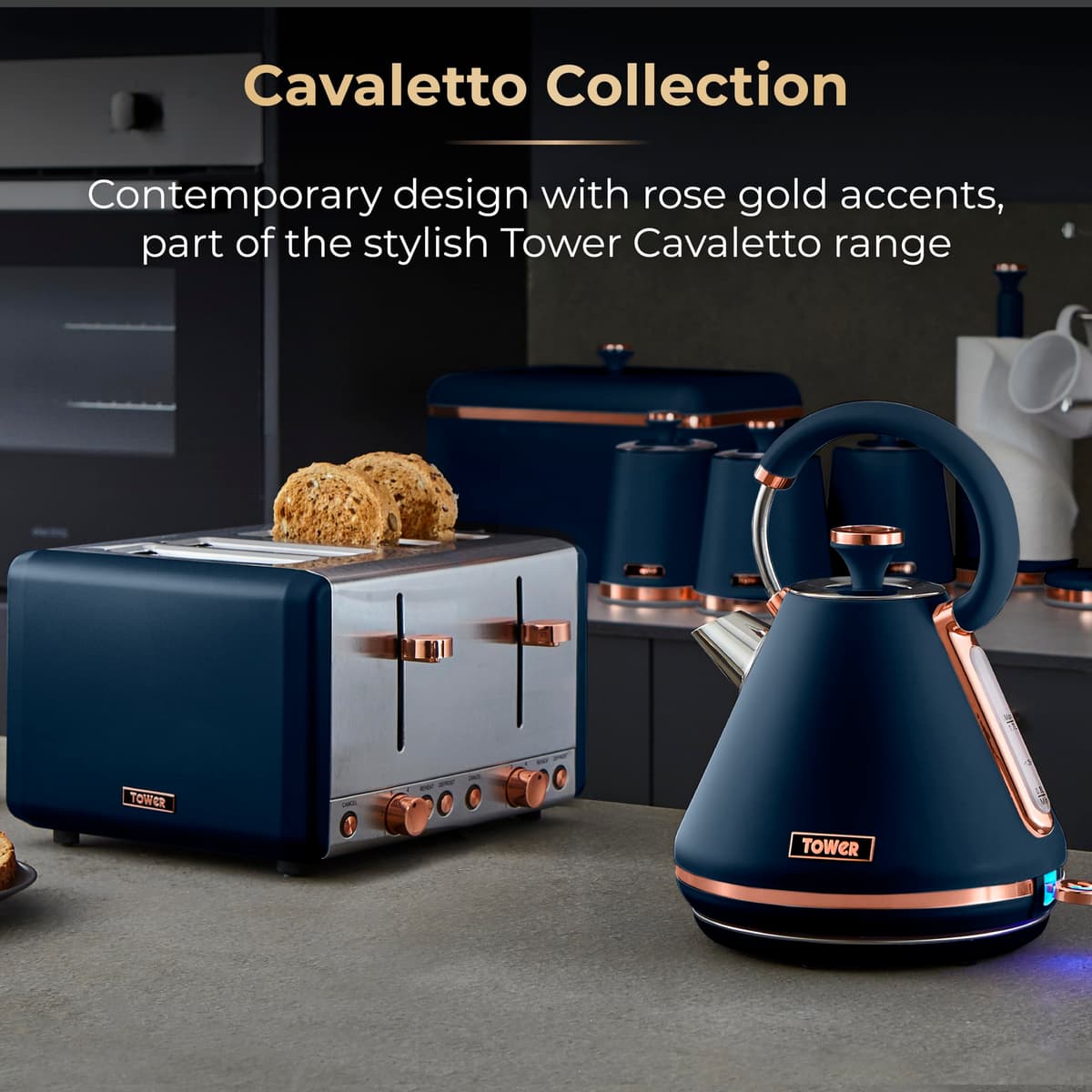 Tower Cavaletto Manual Microwave with 5 Power Levels and 35 Minute Timer, 800W, 20L, Midnight Blue & Rose Gold, T24038MNB — view 4