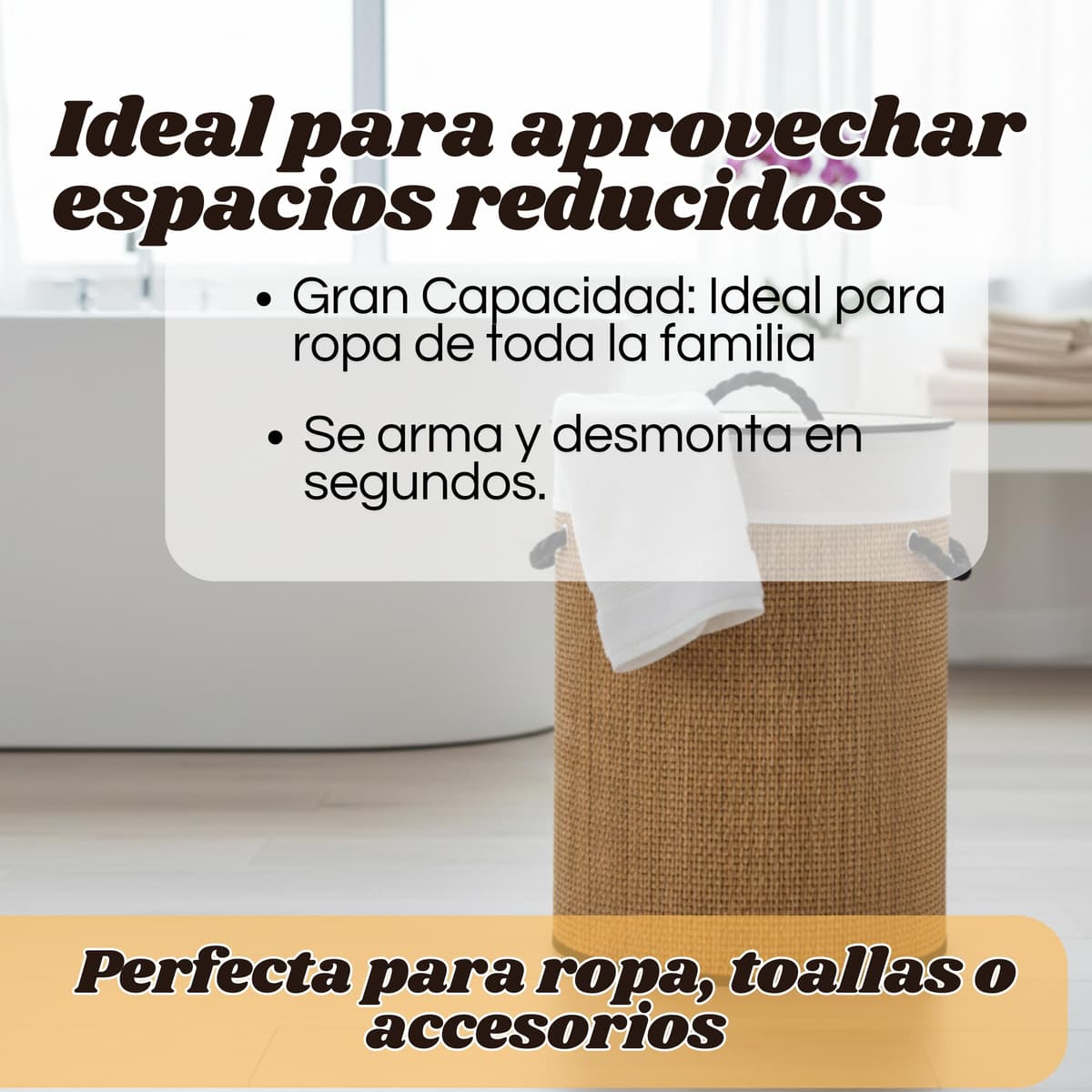 Weida Cesto de la Ropa Sucia de Bambú | Redonda con Tapa y Asas Plegable | Bolsa Extraíble y Lavable | Fácil Transporte | Diseño Natural | Para baño o Dormitorio | Color Marrón Bambú (60cm-35cm) — view 5