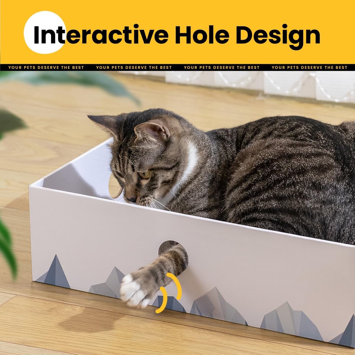 Conlun Rascador para Gatos con Caja, Rascador Gato Grande y Resistente, Doble Cara, Agujeros Interactivos, Zona de Descanso Antisuciedad para Interior (2 Unidad, Grande, Blanco) — view 3