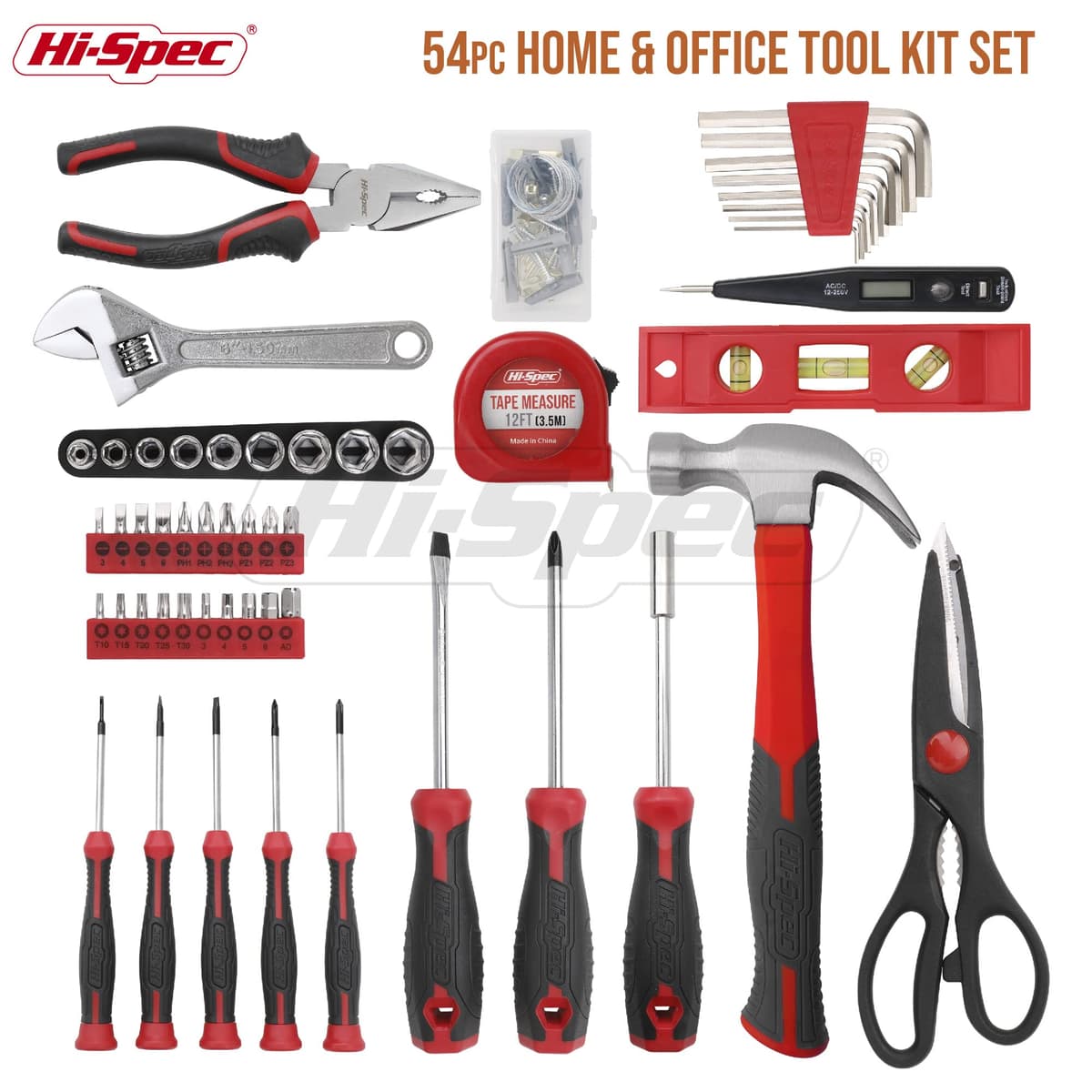 Hi-Spec 54pc Home & Office DIY Tool Kit Set. Complete Household Tool Box with Essential Hand Tools Included for Basic Repairs, Maintenance & Home Improvement Projects — view 2