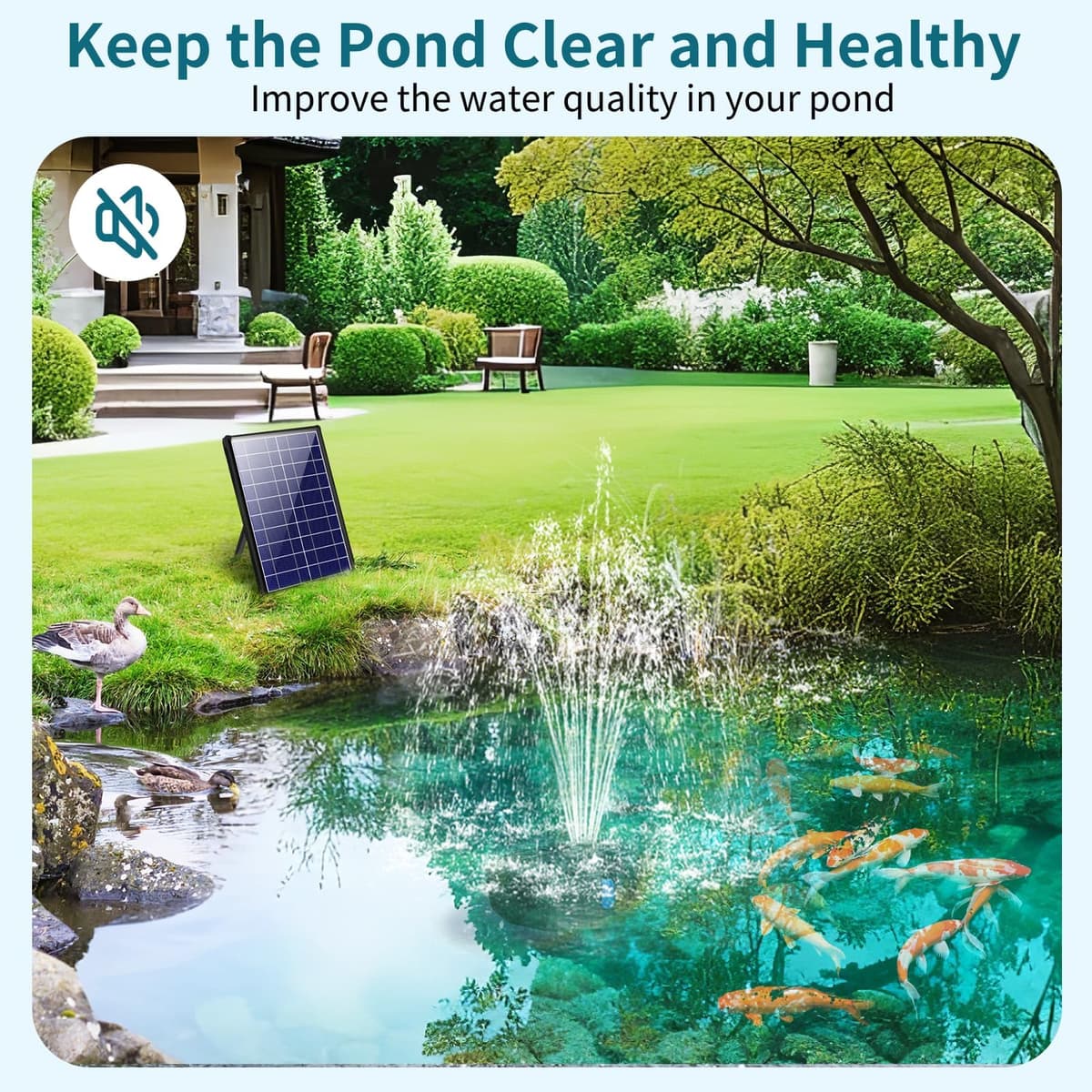 POPOSOAP Solar Pond Filter with Water Fountain, 8W Solar Water Pump with Filtration System, 8 Spray Modes & 3600mAh Battery Backup for Outdoor Small Ponds, Bird Baths, Water Features — view 2