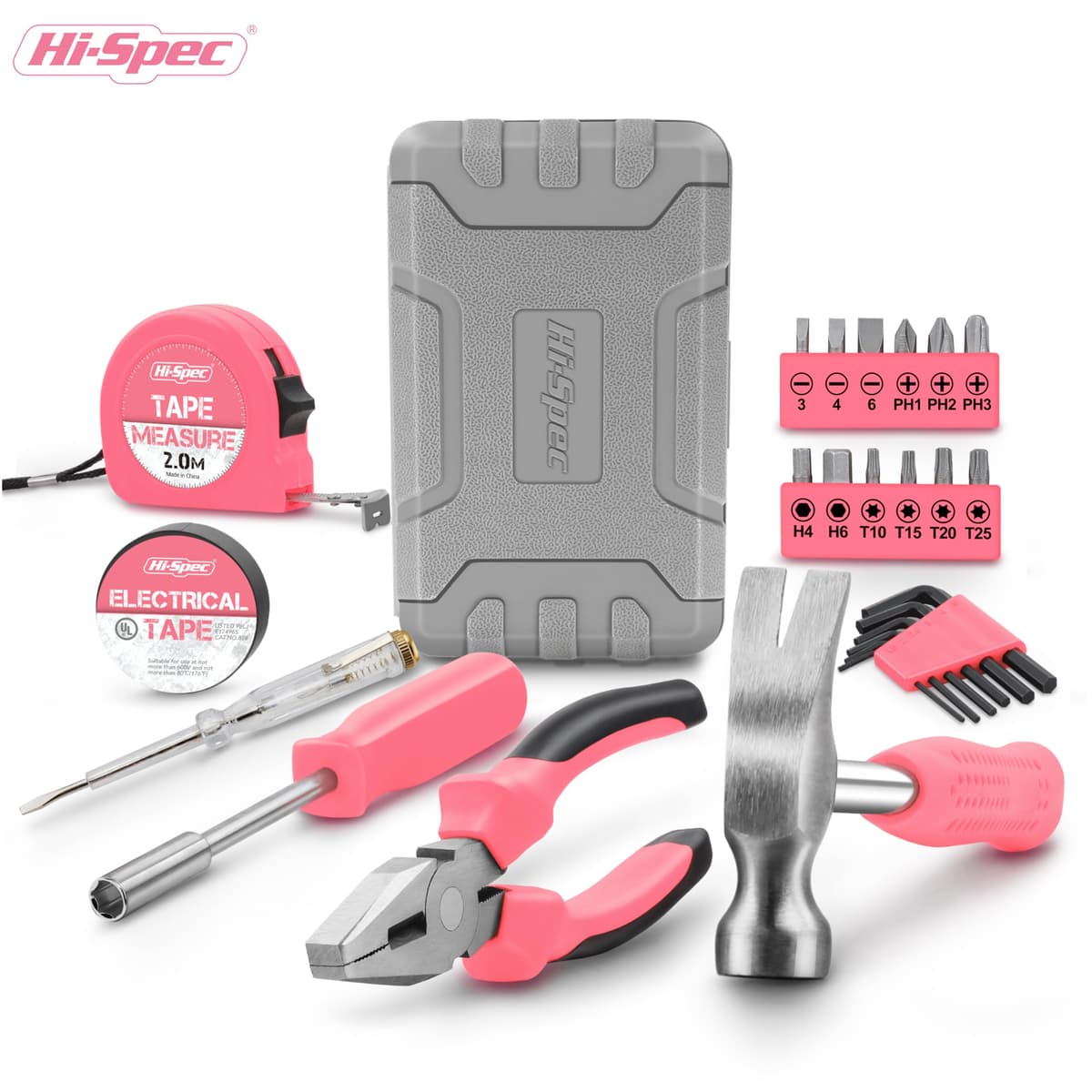 Hi-Spec Pink Small Tool Kit for Home DIY, Repairs & Crafts – 24pc Lady Tool Set with Mini Hammer, Pliers, Screwdriver Set, Hex Keys & Tape Measure in Compact Tool Box Case – Gift for Women — view 7