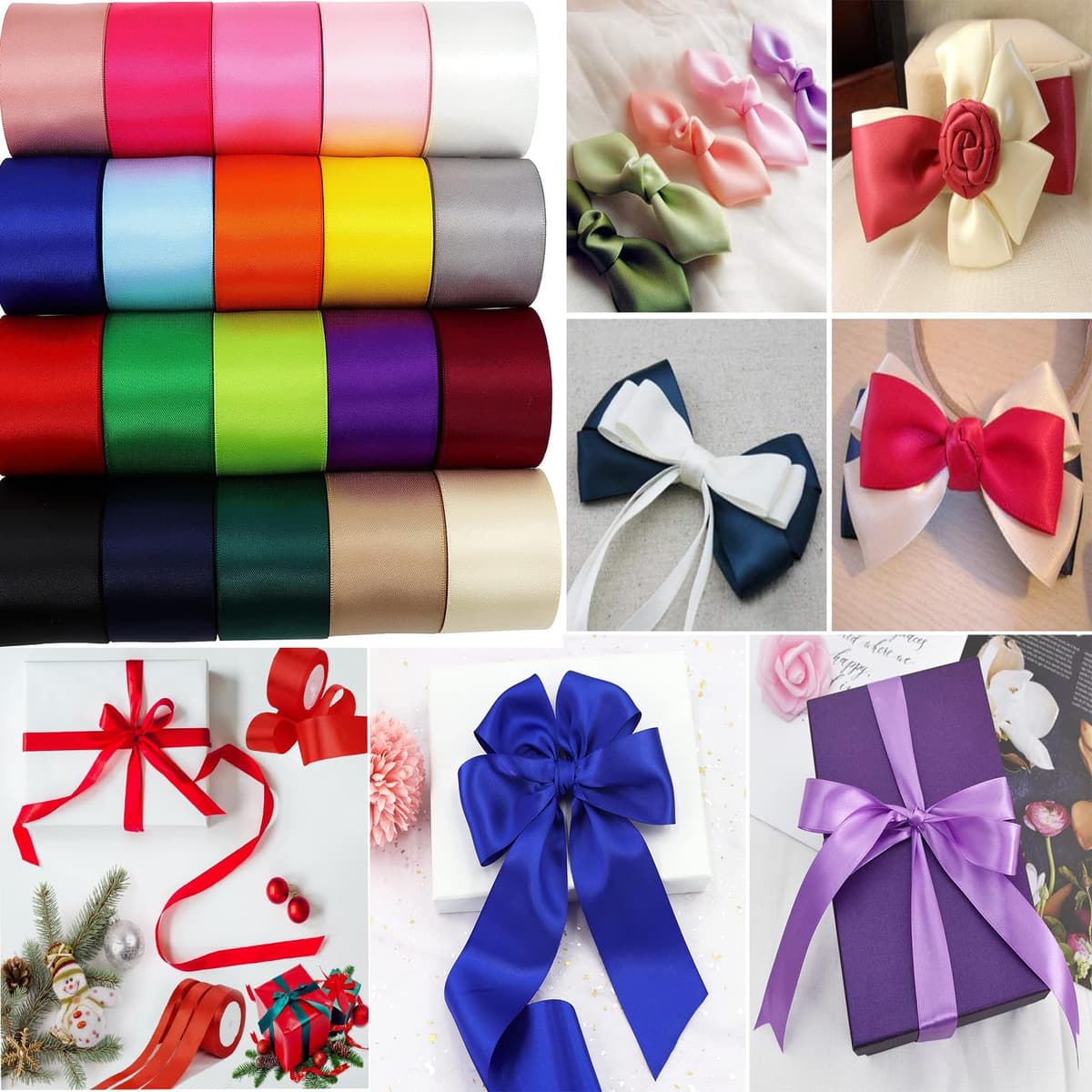 10mm Black Ribbon for Gift Wrapping,22m Fabric Thick Satin Ribbon Black Bow for Gift Wrapping,Ribbons for Balloons,Crafting,Hair,Bouquets,Wedding, Car,Presents,Cake,Christmas Party Decorations — view 4