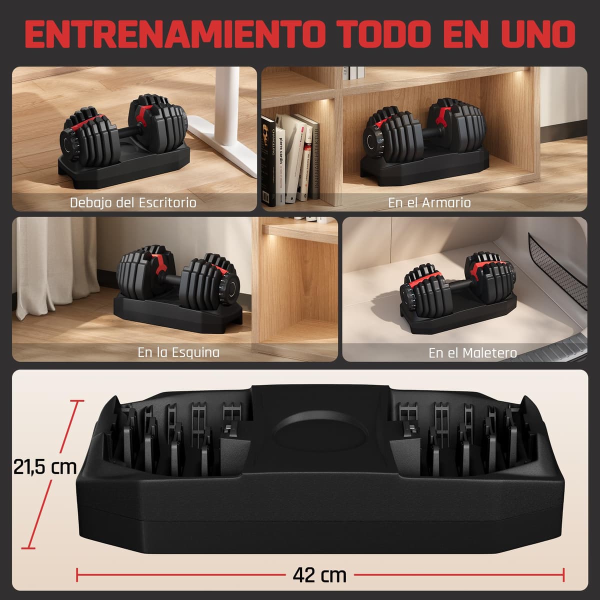 Yaheetech Kit de 1-2pcs Mancuerna Ajustable 5-15 Niveles Rápido 2-25kg Seguridad de Doble Bloqueo, Agarre Antideslizante, Ahorro de Espacio Para Gimnasio en Casa — view 2