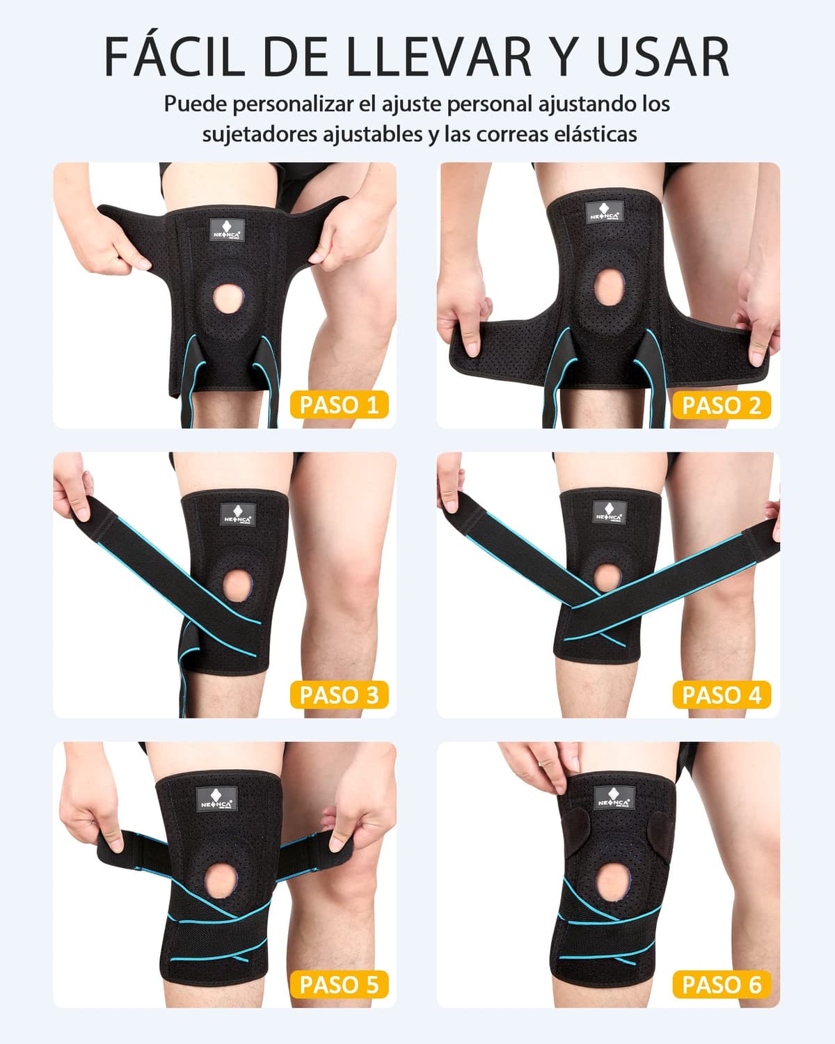 NEENCA Rodilleras Deportivas, Rodillera Menisco Ligamento con Estabilizadores Laterales y Almohadillas de Gel de Rótula, Rodillera de Rotuliana Ajustable para Artritis, Correr, Baloncesto, Bicicleta — view 6