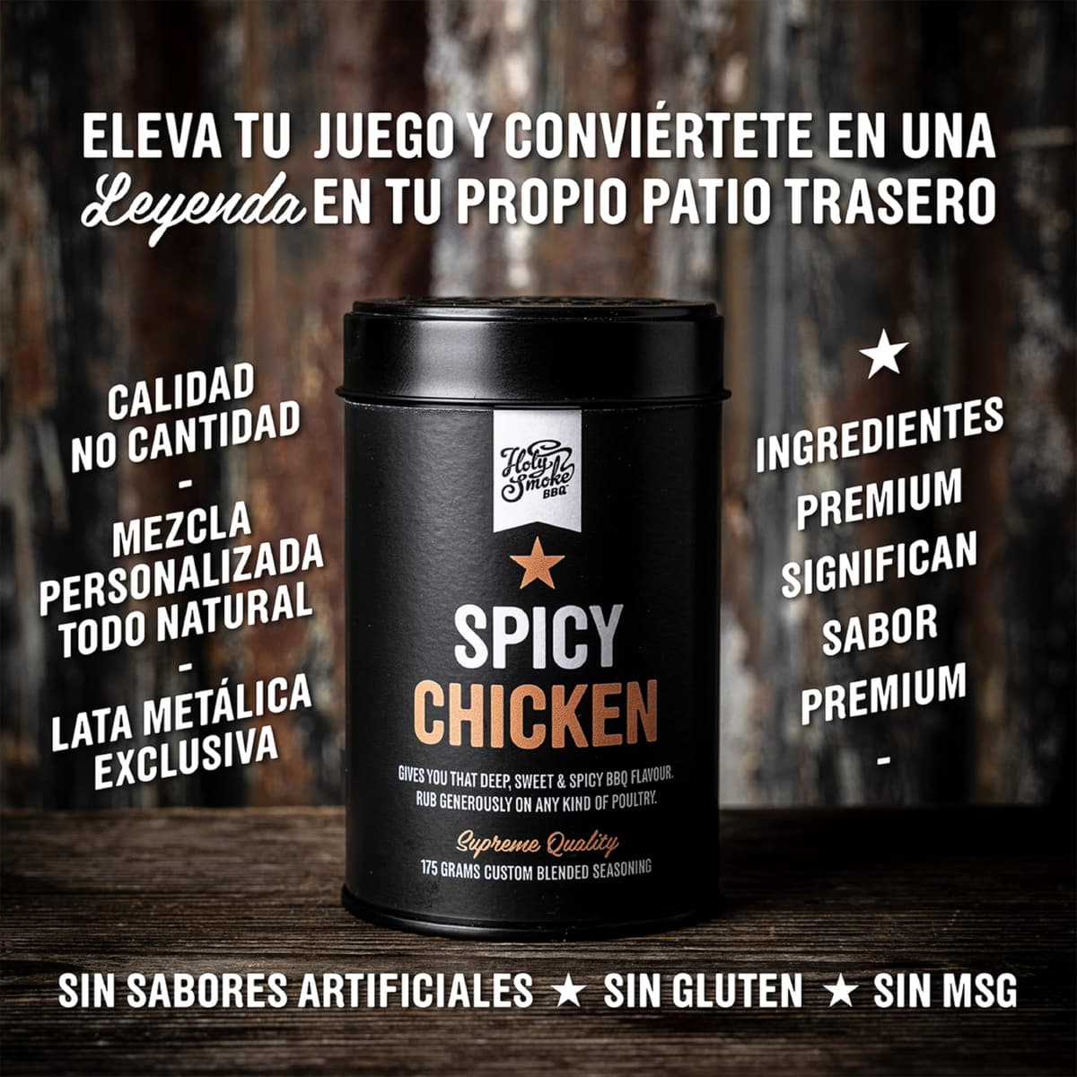 Spicy Chicken Rub Sazonador Especias Picantes para Barbacoa de Pollo Mezcla de Condimento Seco Marinada Seca pimientos para Carne y Bistec Cerdo Pavo Verdura sin gluten 175g — view 3
