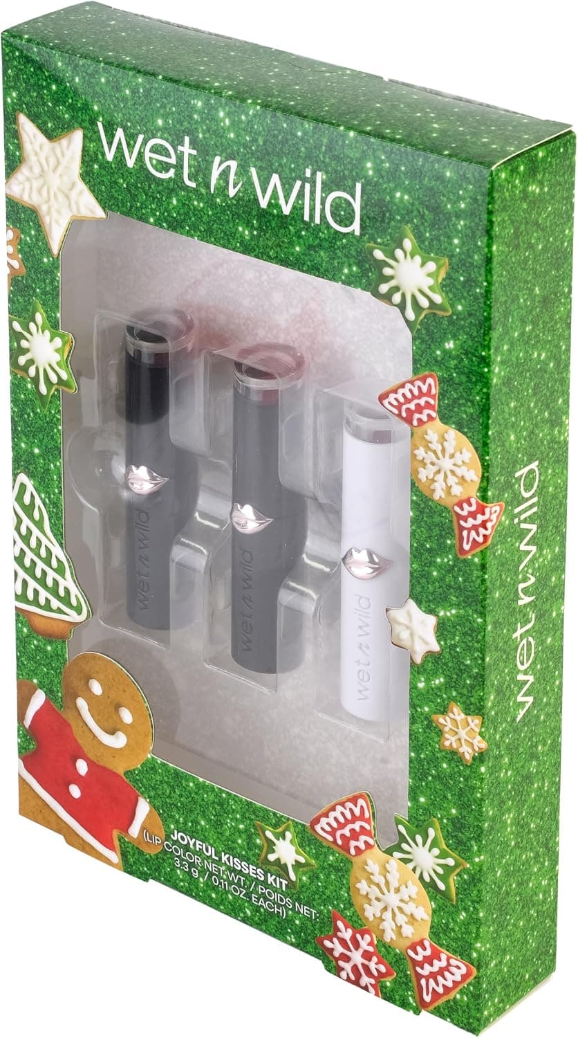Wet n Wild Joyful Kisses Kit, Caja de Regalo de Maquillaje con 2 Labiales Mate y 1 Labial Cremoso Brillante de Larga Duración