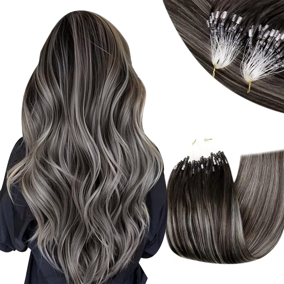 RUNATURE 18 Inch Nano Beads Hair Extensions Real Human Hair Ice Blonde Nano Hair Extensions Real Human Hair White Blonde Invisible Nano Rings Straight Remy Hair 50g 50s #800 — view 18