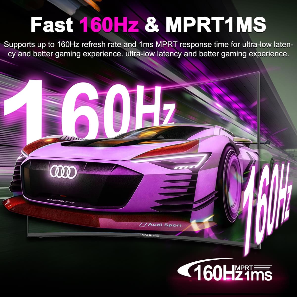 Minifire 27 Inch Curved Gaming Monitor 160Hz, FHD 1920x1080, PC Screen with VA Panel 1500R, 1Ms GtG, sRGB130%, Computer Screen, VESA Compatible, Eye Care Adaptive Sync HDMI＆DP Prots (MFG27C1L) — view 2