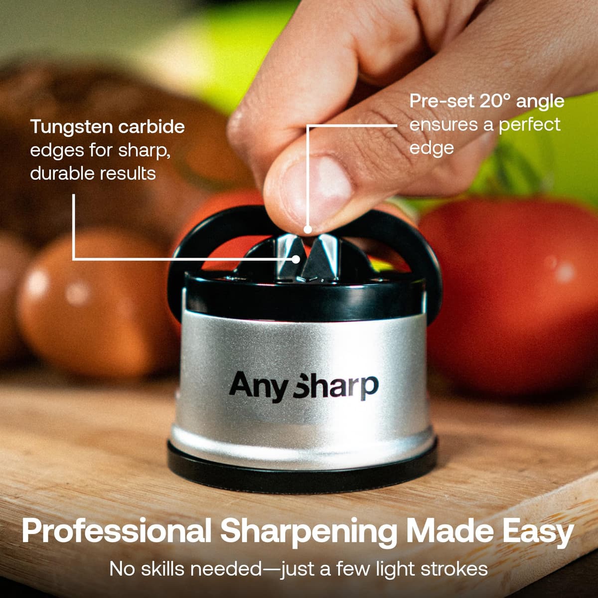 AnySharp Knife Sharpener, Hands-Free Safety, PowerGrip Suction, Safely Sharpens All Kitchen Knives, Ideal for Hardened Steel & Serrated, World's Best, Compact, One Size, Silver — view 5