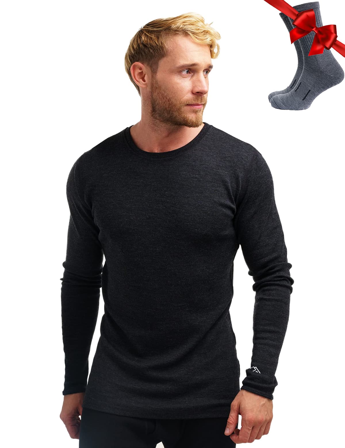 Merino.tech Camiseta Lana Merino Hombre - Deportiva Ropa Térmica 100% Lana Merino Ligero, Medio, Pesado con Calcetines — view 36