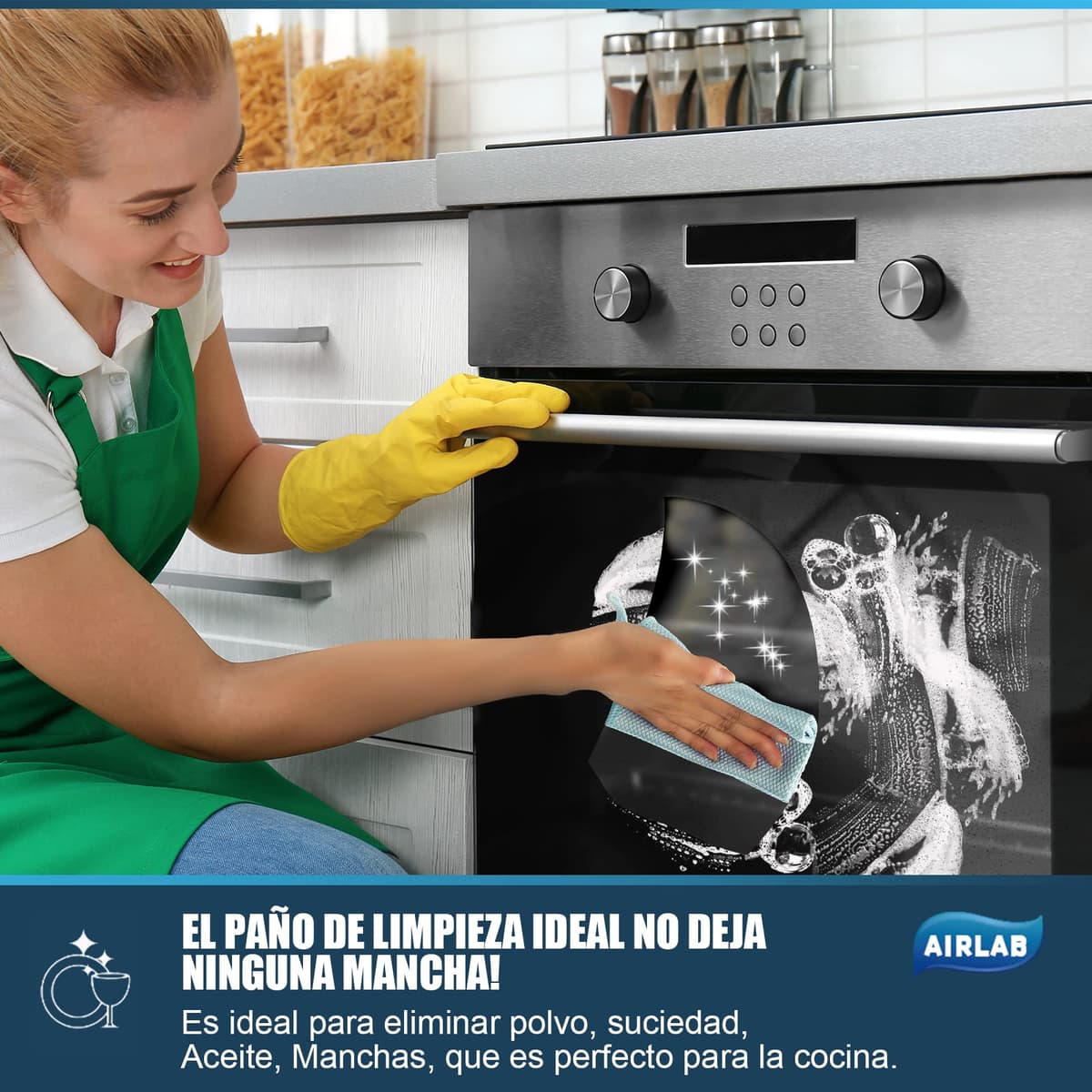 Airlab 8X Nano Paños de Limpieza Magico, Bayetas de Microfibras para Cristales sin Rayas, Trapo Balletas para Cocina Coches Automóviles Ventanas Vidrios Espejos Grifos Baño, 40 x 30 cm — view 2