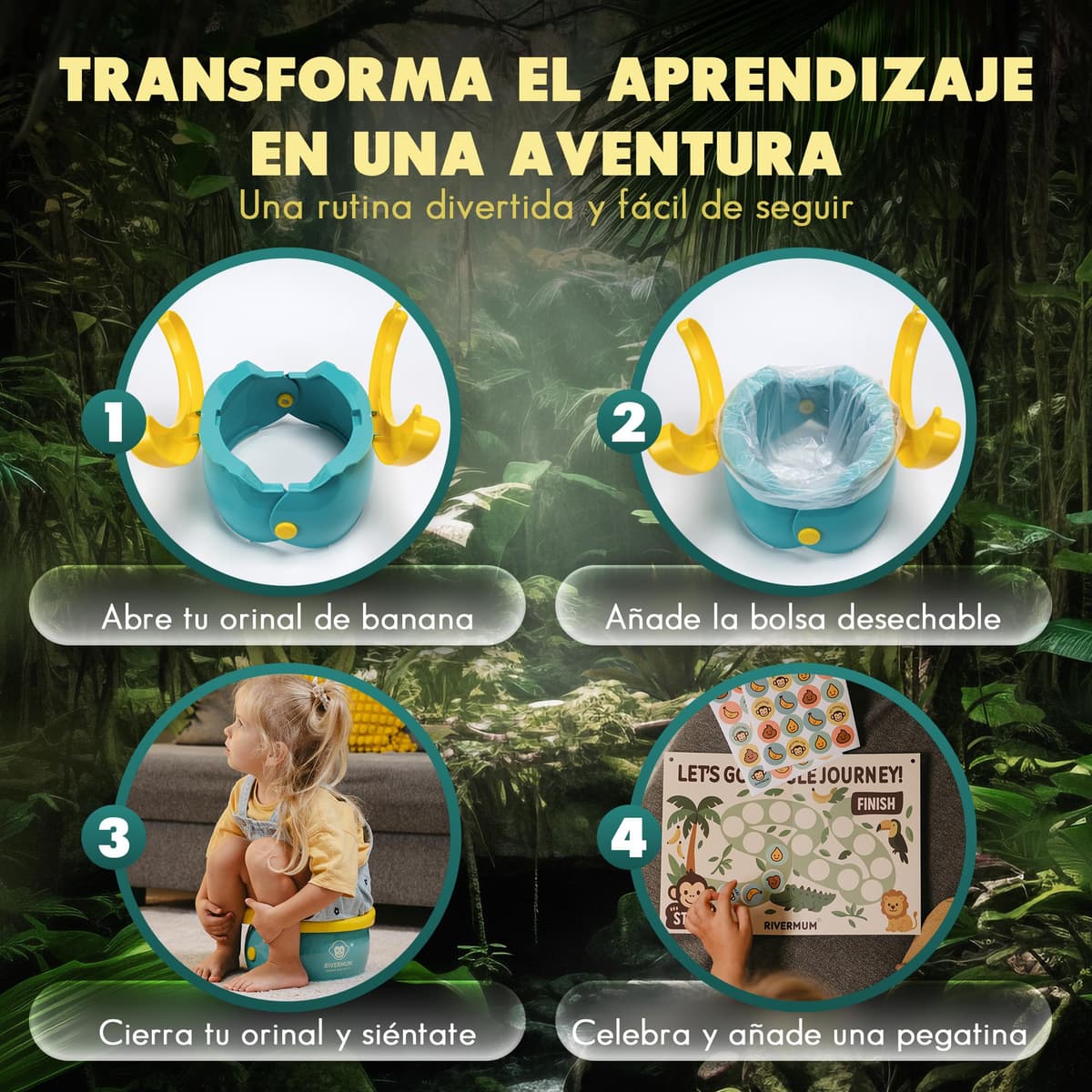Kit Orinal Portatil Niños Plegable Banana XL, Orinal Infantil Pórtatil para viajes o casa, WC Inodoro portatil Niños, Potty Training, Incluye Bolsas, Pegatinas y Cacalendario (VERDE) — view 5