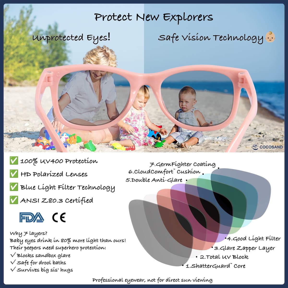 COCOSAND Baby Sunglasses with Strap Polarized Flexible Frame for Toddler Infant Girls Boys Age 0-24 Months — view 4