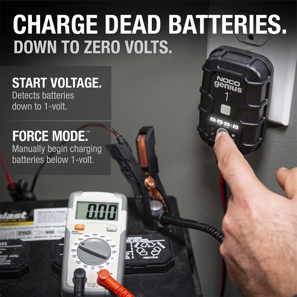 NOCO GENIUS1: 1A 6V/12V Smart Battery Charger – Automatic Maintainer, Trickle Charger & Desulfator with Overcharge Protection & Temperature Compensation – for Lead-Acid & Lithium Batteries — view 3