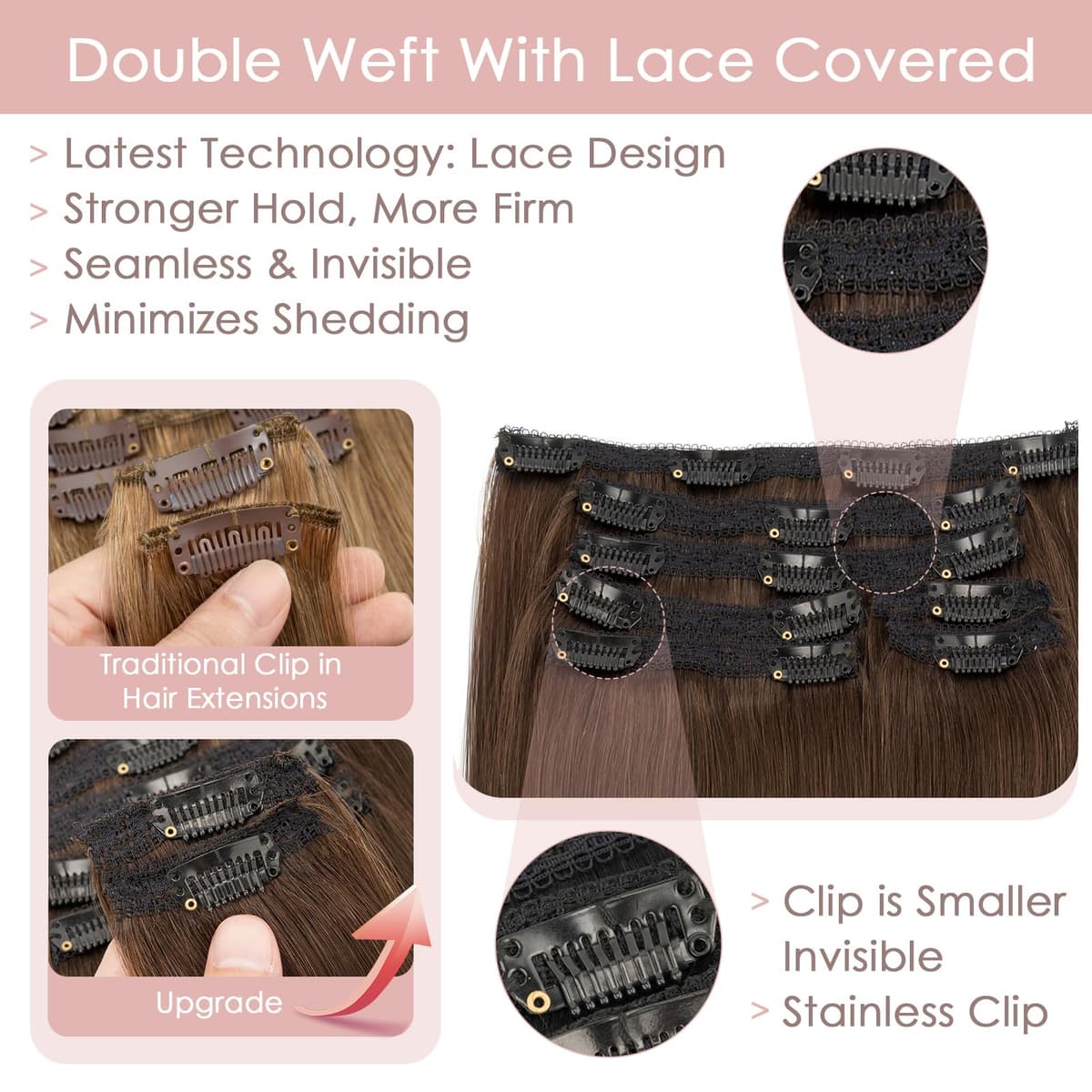 Silk-co 10inch Hair Extensions Clip in Hair Extension Human Hair #04 Medium Brown -Basic Thickness-Thin Weft- 8 Pieces Real Remy Straight Hair Extensions[50g] — view 55