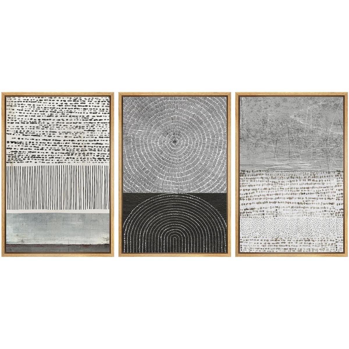 SIGNWIN Framed Canvas Print Wall Art Set Blue White Grunge Geometric Pattern Abstract Shapes Cozy Neutral Decorative Contemporary Minimal for Living Room, Bedroom, Office - 24"x36"x3 Natural — view 145