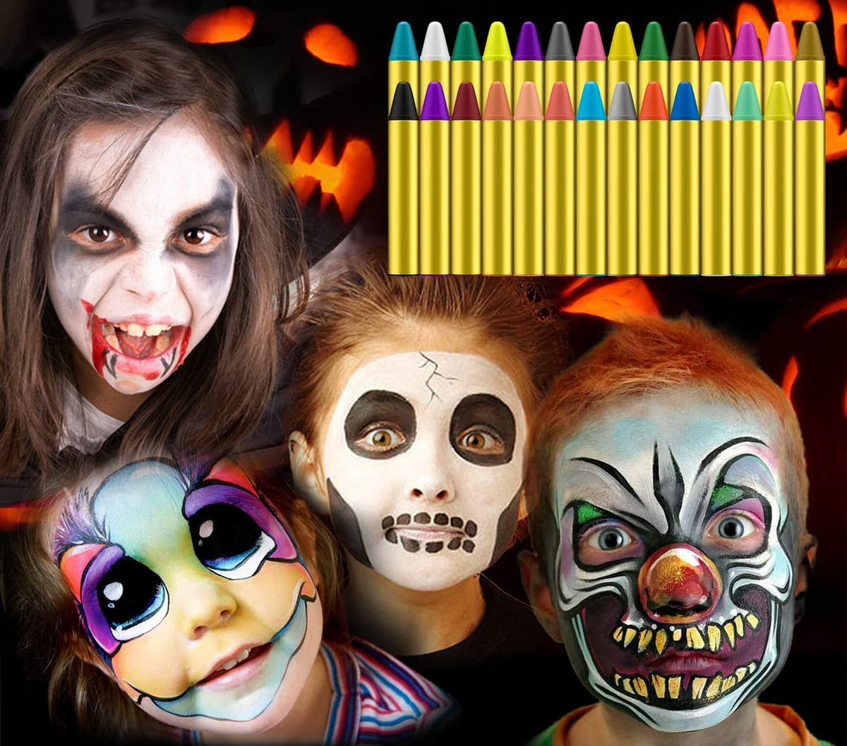 URAQT Pinturas, 28 Colores Crayones Niños de Seguridad No Tóxica, Maquillaje halloween para facial y corporal, Kit Maquillaje Festival Fiesta Cosplay Navidad — view 5