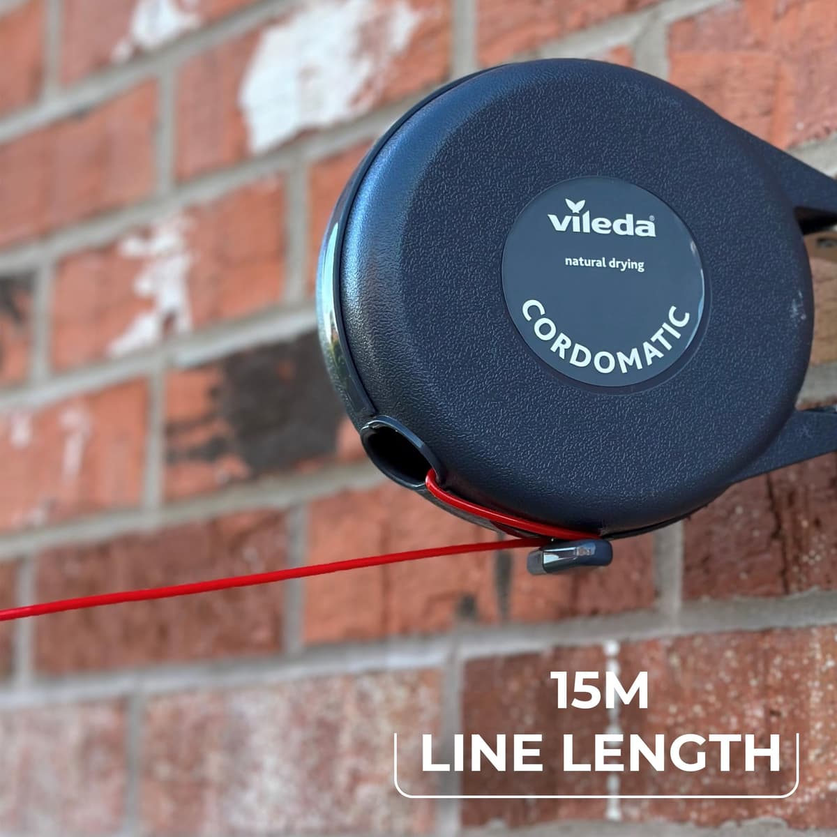 Vileda Cordomatic Retractable Washing line 15m | 1 x 15m clothes line holds up to 15kg | Extendable Clothes Line | Automatic retraction | Strong and durable | Wall Mounted for Indoor & Outdoor Use — view 3