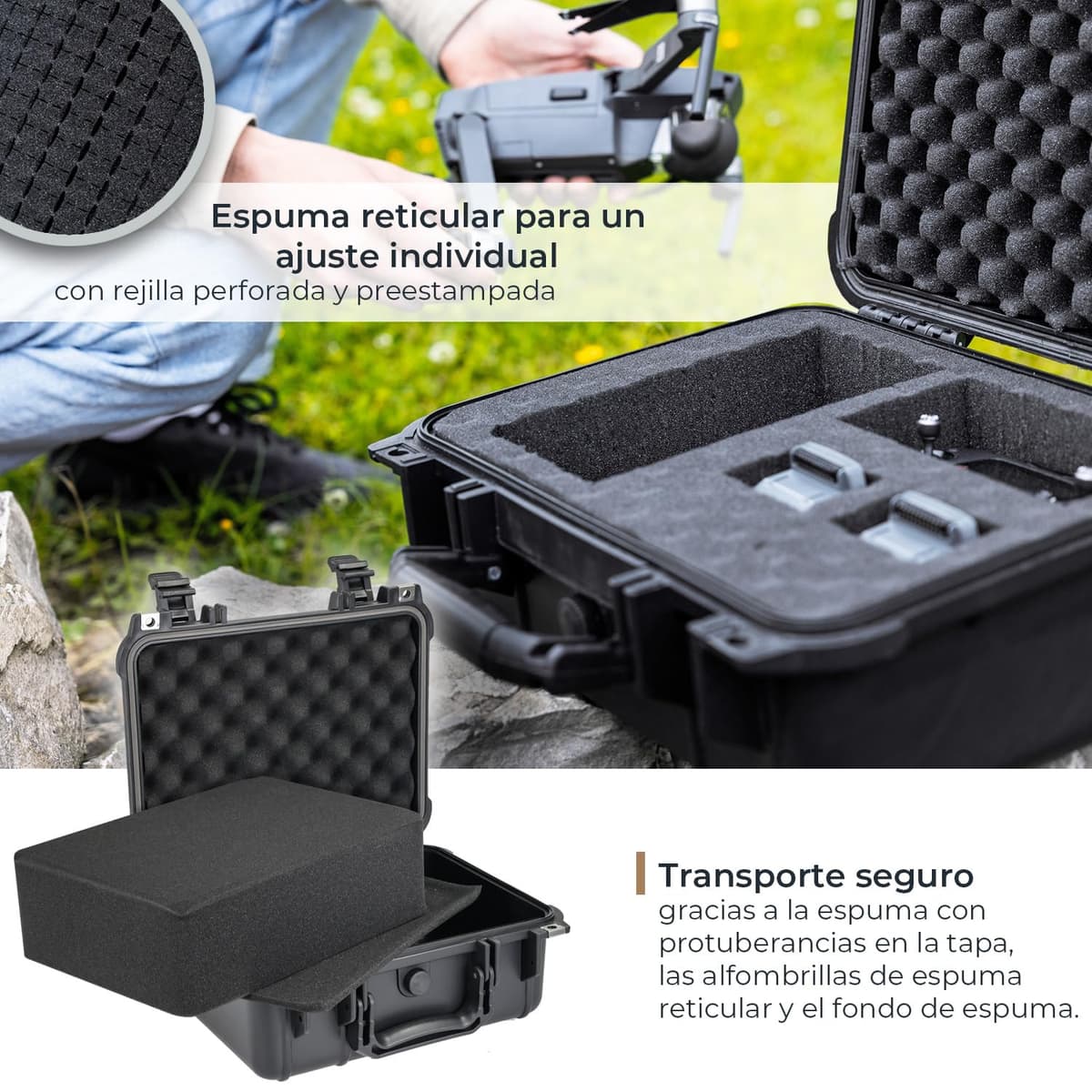 HMF Maletín Fotográfico Exterior, Estuche de Transporte con Espuma Troquelada | 34 x 29,5 x 15,5 cm — view 3