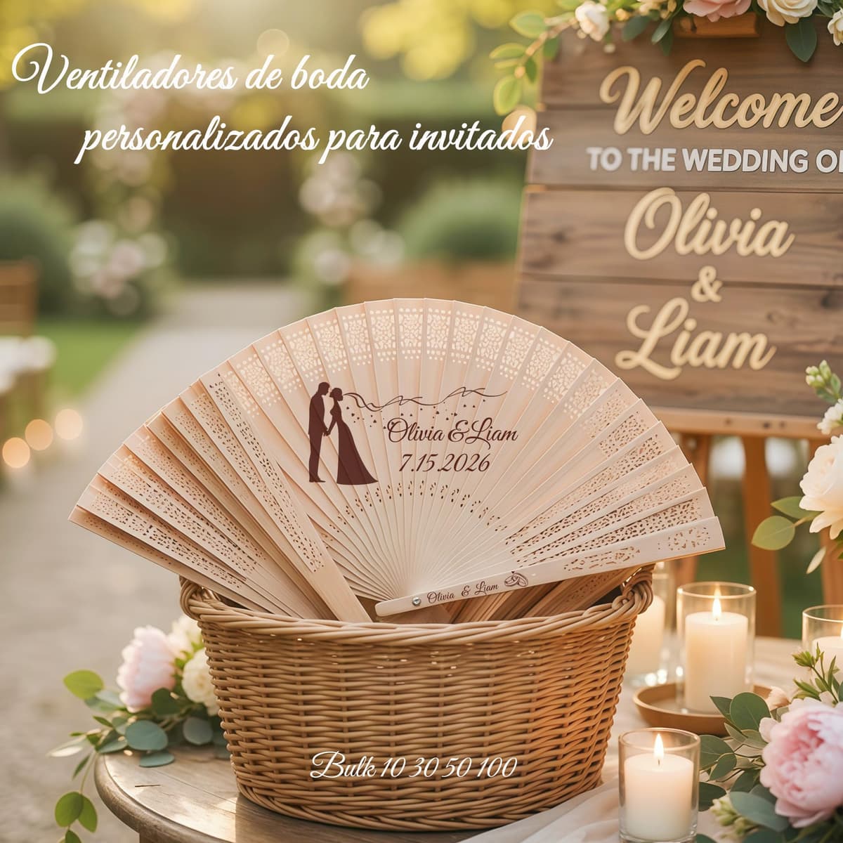 Abanicos Personalizados para Invitados de Boda, abanicos de Madera para Bodas con Texto/diseño Grabado, Paquete de abanicos Plegables con Bolsa de Organza y Borla, Eventos y decoración (20piezas) — view 4