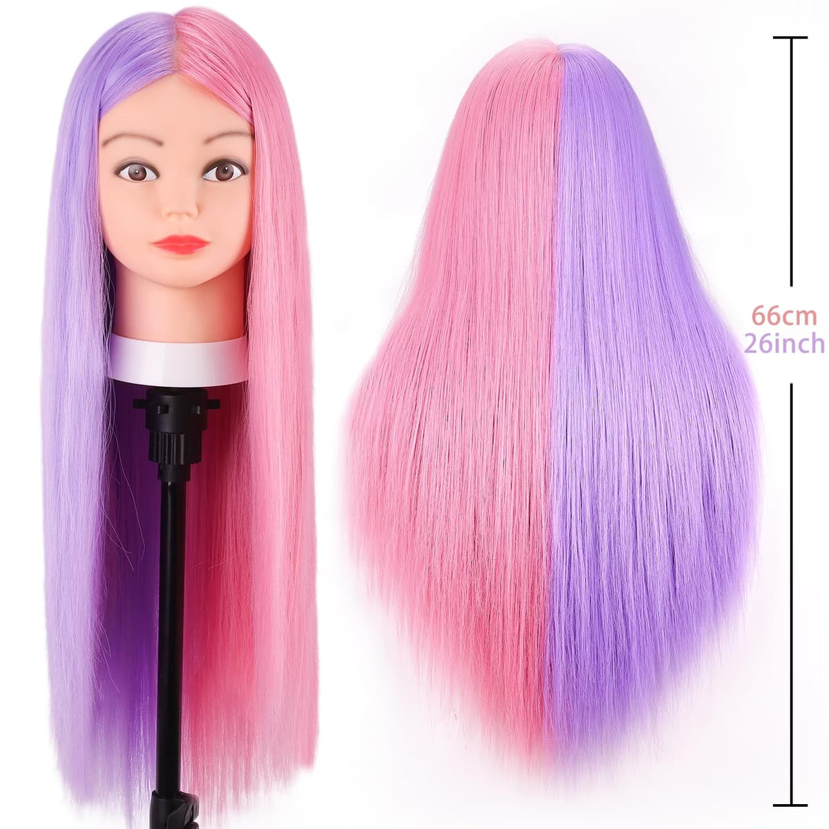 Cabeza de Maniquí, TopDirect 66cm/26" 50% Cabello Real Practicas Formación Muñeca de la Cosmetología para Peluquería, Cabeza de Muñeca con Soporte de Mesa + Accesorios de Peinado — view 2