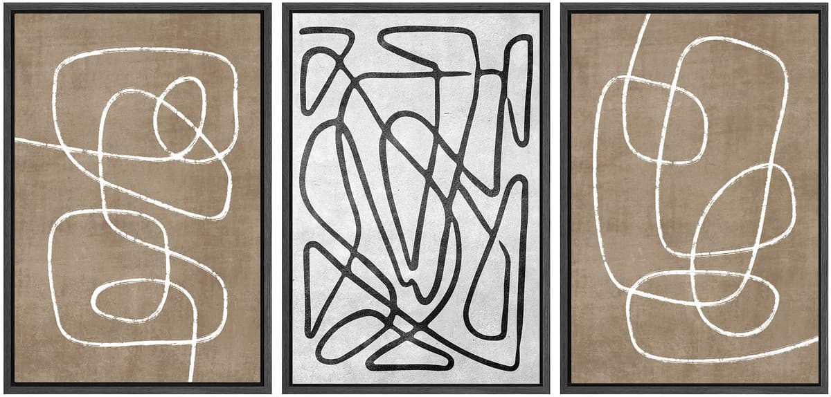 SIGNWIN Framed Canvas Print Wall Art Set Blue White Grunge Geometric Pattern Abstract Shapes Cozy Neutral Decorative Contemporary Minimal for Living Room, Bedroom, Office - 24"x36"x3 Natural — view 77