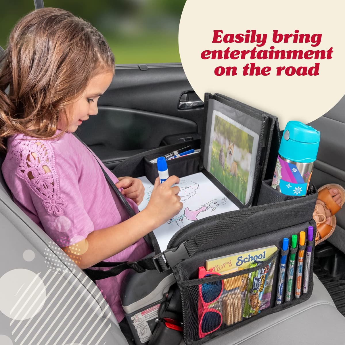 Kids Travel Tray for Toddler Car Seat (2 Pack) - Travel Tray for Kids Car Seat, Lap Tray for Airplane, Kids Travel Desk Essential Accessories, Carseat Table Tray for Kids Road Trip Activities, Black — view 3