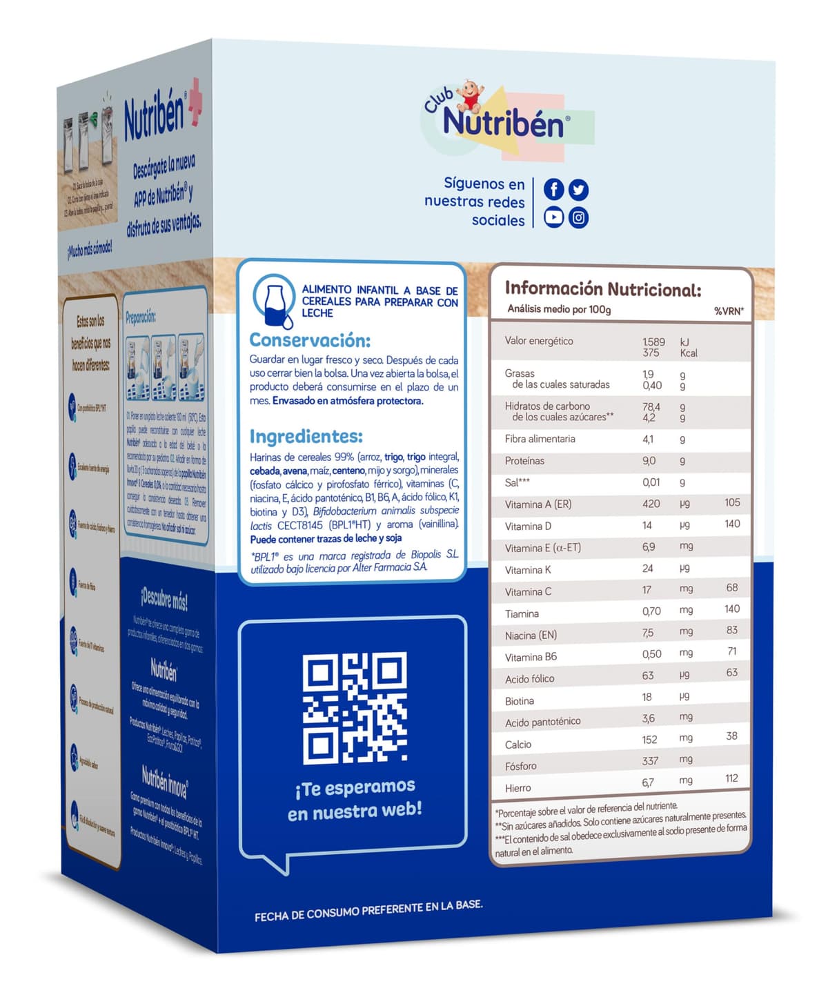 Nutribén innova ZERO 0% 8 Cereales | 500g | Arroz, Trigo, Cebada, Avena, Maiz, Centeno, Mijo y Sorgo | Bebés a Partir de 6 Meses | 0% Azúcares Añadidos y producidos | Cereales Integrales — view 2