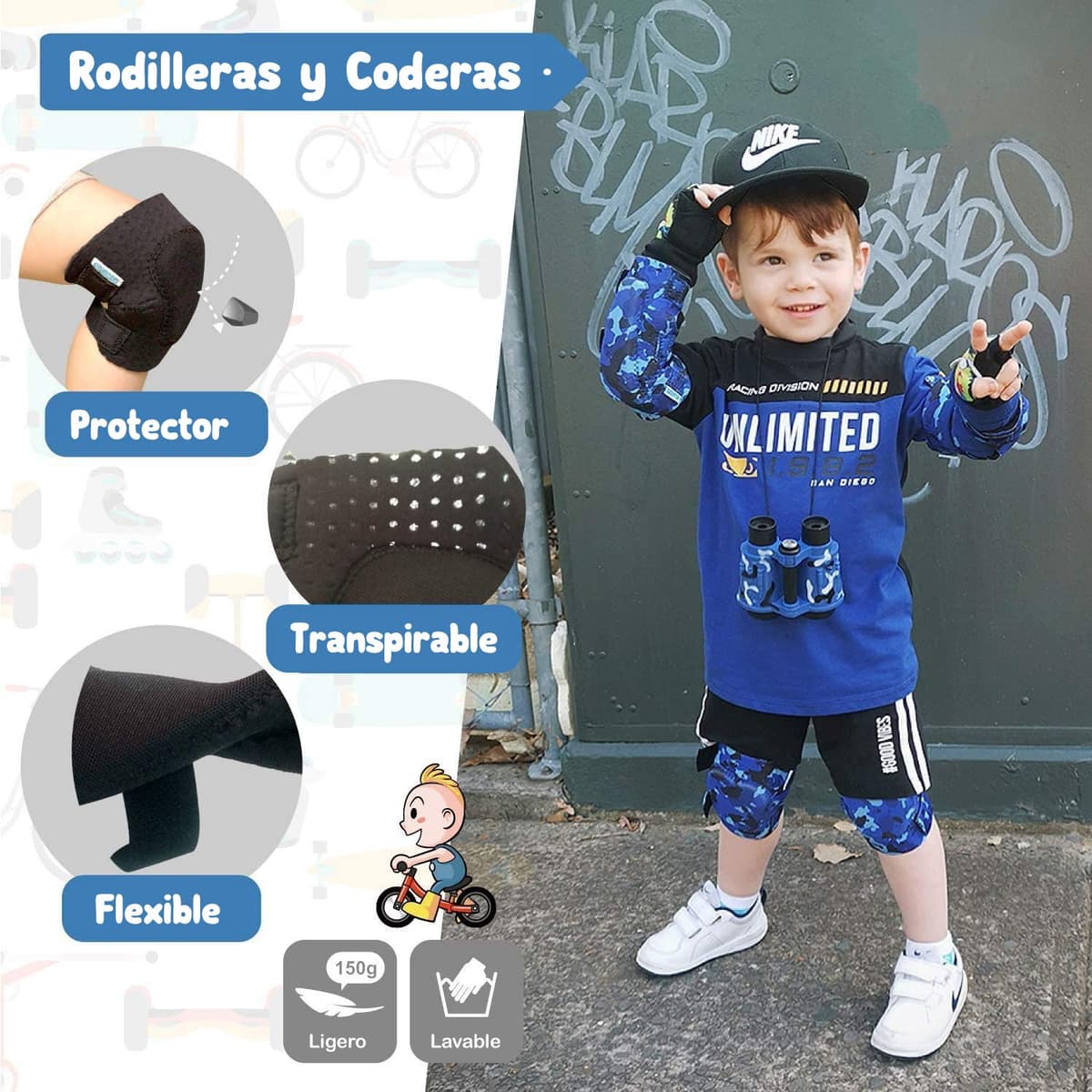 Simply Kids Protecciones Patines Niña I Coderas y Rodilleras Niño con Guantes I Protecciones Skate de Patinaje, Monopatín, Bicicleta — view 3