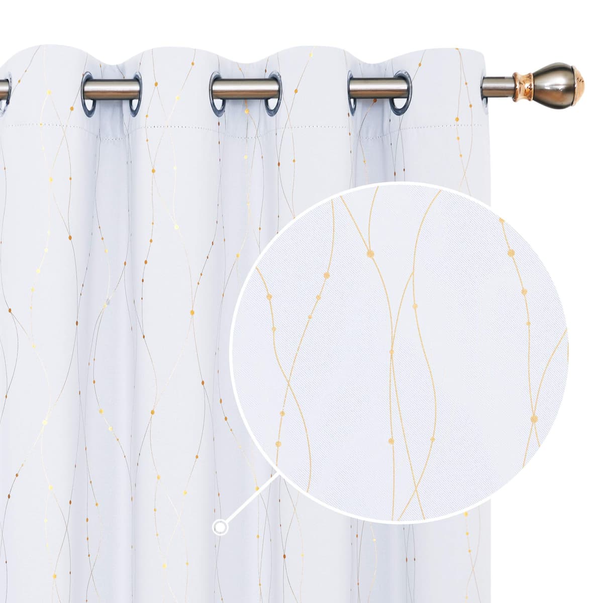 Deconovo Soft Dotted Line Foil Printed Blackout Curtains Thermal Insulated Curtains Eyelet Energy Efficiency Room Darkening Curtains for Bedroom 52 x 72 Inch Light Grey 2 Panels — view 45