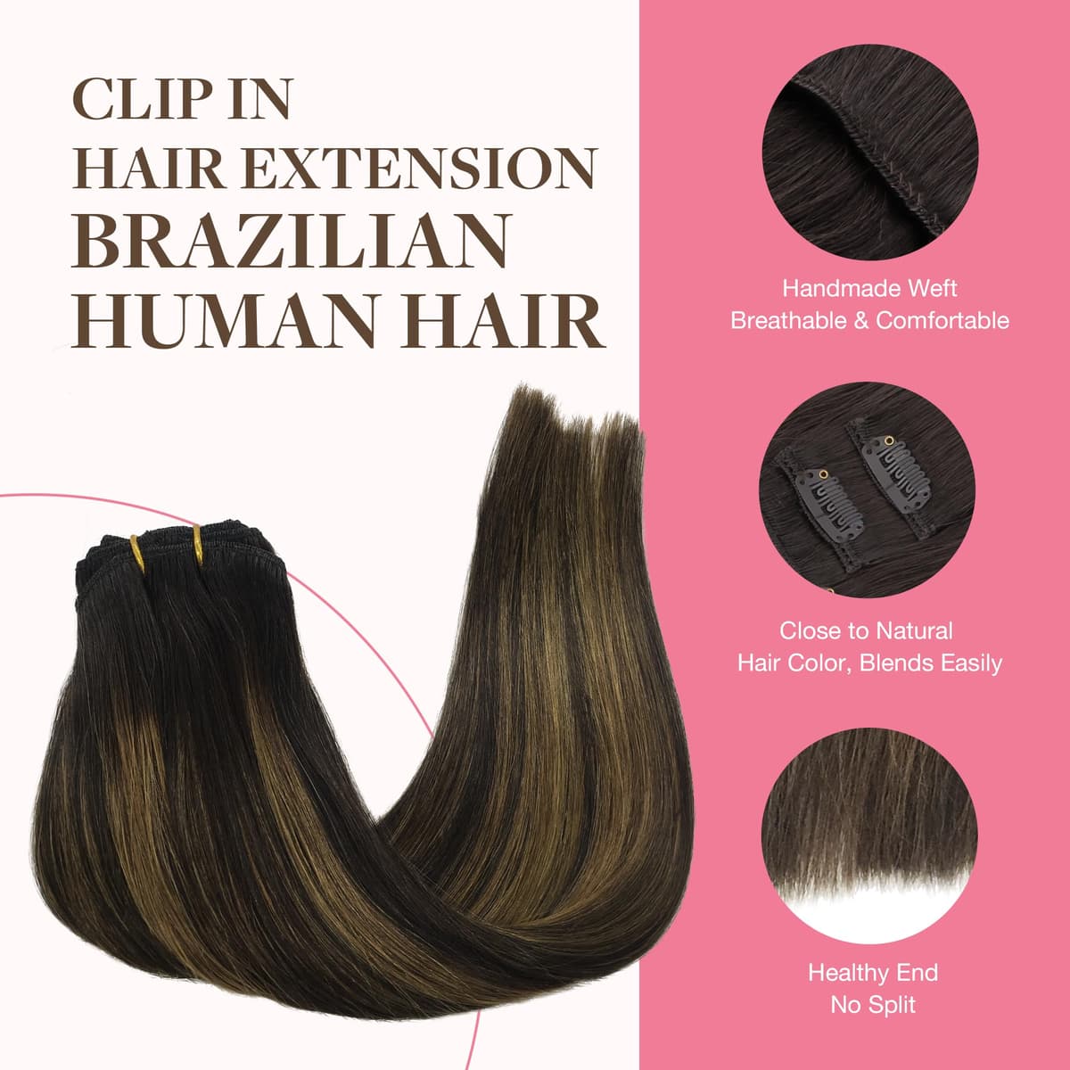 GOO GOO Clip in Hair Extensions Human Hair, 18inch 150g 9Pcs, #2 Dark Brown, Hair extensions for women, Human Hair Extensions Clip in — view 189
